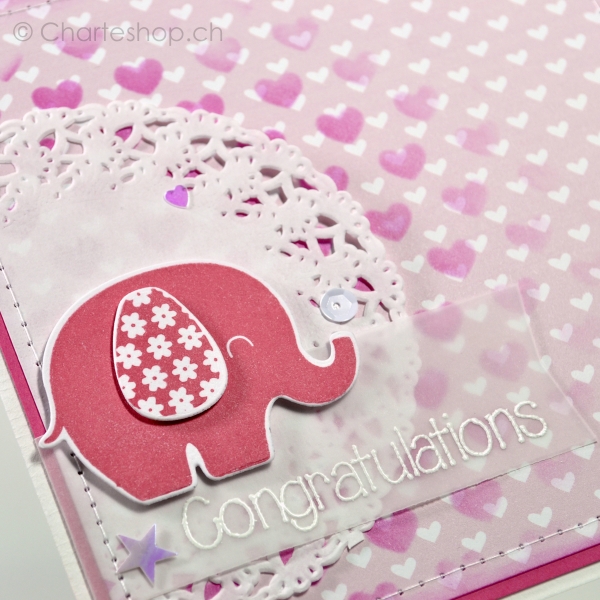 Baby-Karte Elefant pink-rosa