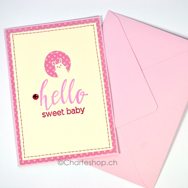 Karte hello sweet baby rosa